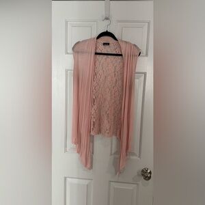 Rue 21 Blush Pink Lace-Back Lightweight Cardigan, Size Medium